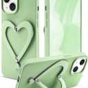 Jusy Case for iPhone 13, Cute Heart with 3D Heart Stand Slim Fit Liquid Silicone Soft Anti-Scratch Microfiber Lining Shockproof Protective Phone Cover for Girly Women Case - Green