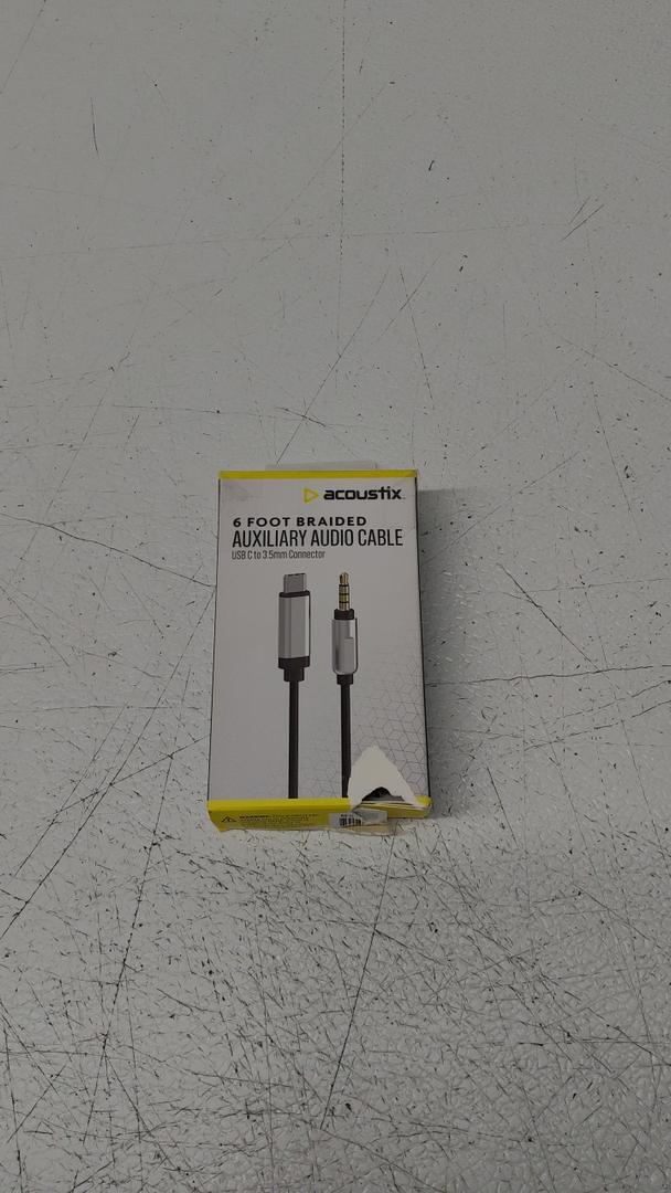Acoustix 6ft Braided Auxillary Audio Cable USB C to 3.5mm connector