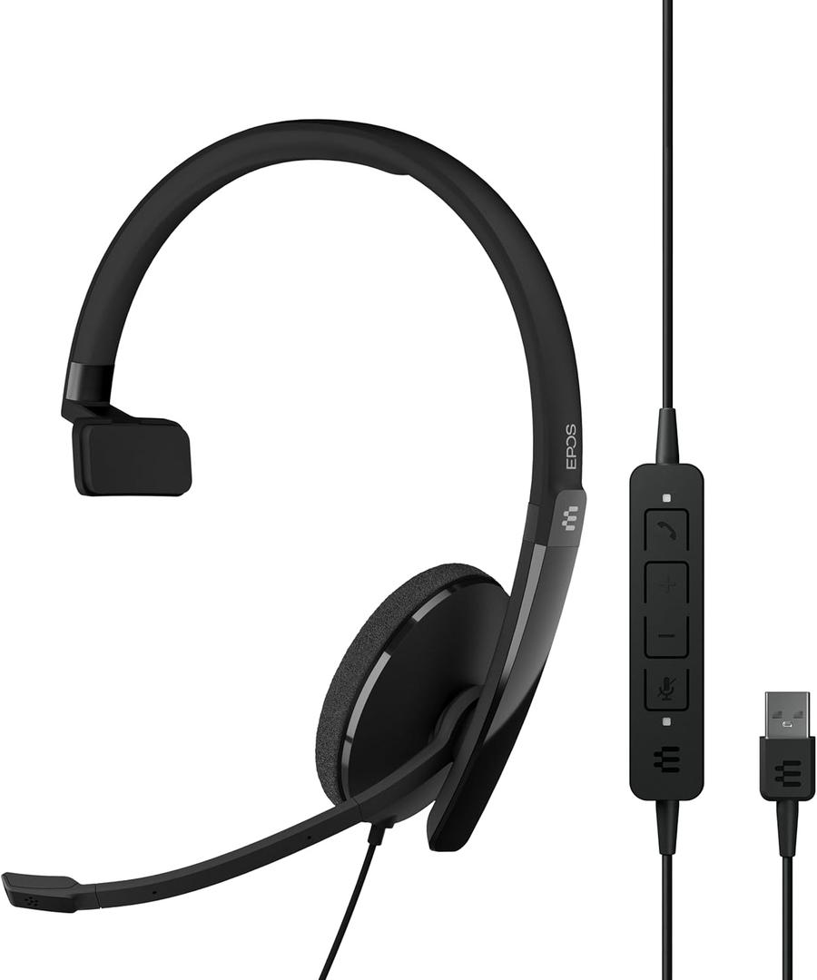EPOS Adapt 130 USB II - Wired, Single-Sided, UC Optimized Headset with USB Connectivity - Superior Sound - Enhanced Comfort, Call Control - Black