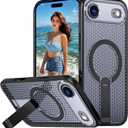 for Apple iPhone 17 Air Case Magnetic Heat Dissipation with Foldable Kickstand, Compatible with MagSafe  Mesh Breathable Hollow Honeycomb Shockproof Cooling Cover for iPhone Air FX-Black