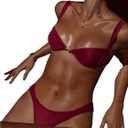 SHENHE Women's Thong Bikini Set High Cut Brazilian Swimsuits Balconette Top Shiny Bathing Suits Medium