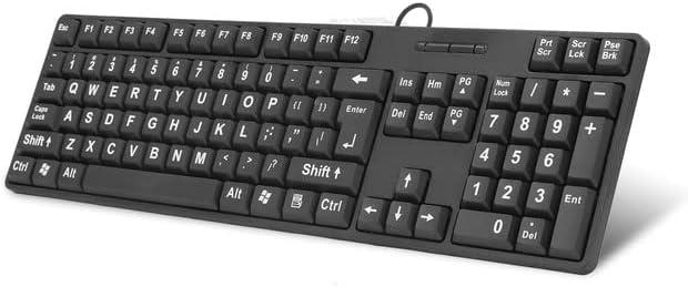 Large Print Computer Keyboard, Wired USB Full Size Quiet Keyboard with 4X Oversized Print Letters for Visually Impaired Low Vision Individuals Easy to See and Type for PC, Laptop,Windows