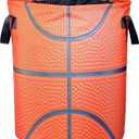 Basketball Texture Laundry Basket Ball Foldable Waterproof Oxford Cloth Funny Tote Bag Laundry Hamper Clothes Storage Bucket Toy Organizer For Bathroom/Laundry Storage/Bedroom 17.7x13.7 Inch
