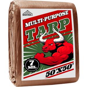 Tarp 50x50 ft 100% Waterproof 7mil Durable Grommets and Reinforced Edges,Uv Resistant,Green/Brown Tarp,Emergency Rain Shelter,Outdoor Cover and Camping Use -by MVPNET