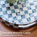 CHI AN HOME 12.6" Round Decorative Tray with Handles, Checkered Capiz Mother of Pearl Serving Tray for Coffee Table, Kitchen Counter, or Bathroom (Navy Blue)