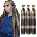26 28 30 inch P1B27 Highlight Honey Blonde Straight Bundles Double Weft Brazilian Hair Extensions Ombre Two Tone Black Mixed Blonde Bundles Silky and Soft for Women