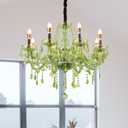 Crystal Candle Chandeliers Modern Crystal Pendant Light Green 8-Light