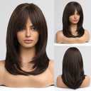Alanhair Dark Brown Wigs for Women,HAIRCUBE Shoulder-Length Layered Wigs with Bangs Heat Resistant Synthetic Fibre Wigs