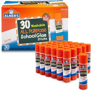Elmer's All Purpose School Glue Sticks, Acid-Free and Washable, Clear, 7 Grams, 30 Count - Craft Projects, Poster, Classroom Supplies, #1 Teacher Brand