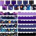 Qilery 12 Rolls 394 ft Border for Bulletin Board Classroom Decoration, Space Planet Combination Scalloped Bulletin Board Border for School Classroom Office Chalkboard Whiteboard Poster Decor