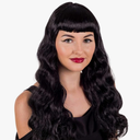 Womens 1950s Wig Retro Rock n Roll Vintage Long Black Wavy Hair Accessory One Size