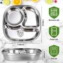 Potchen 6 Pack Stainless Steel Snack Containers with Lids, Reusable 4 Compartments Bento Boxes Snack Lunch Box for Divided Food Storage Container for Home Travel(Stylish)