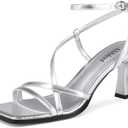 Abbleet Kitten Heels for Women - Square Open Toe Strappy Heeled Sandals with Ankle Strap - Wedding Dress Heels 8.5
