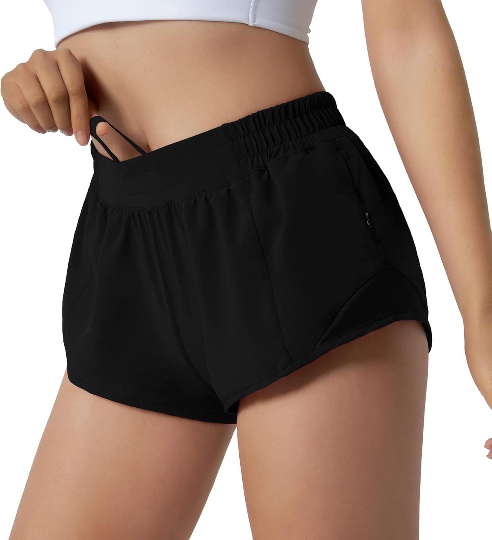Aurefin Running Shorts for Women,Quick Dry Athletic Sports Shorts Lightweight Active Workout Gym Shorts with Zip Pocket (X-Small, Black)