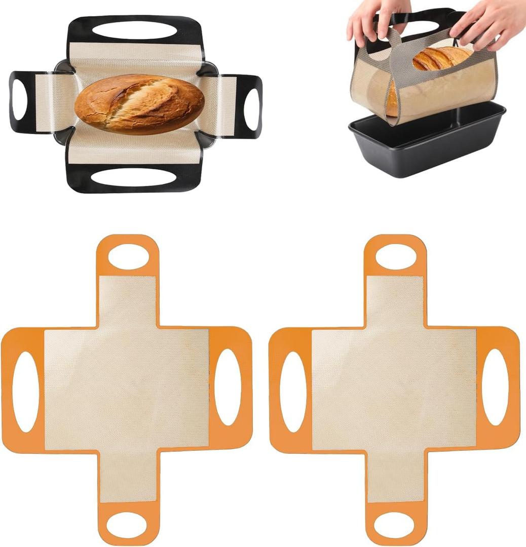 Reusable Silicone Bread Loaf Pan Liner, Food-Grade Silicone Bread Sling, Loaf Pan Lifters - Non-Stick &Reusable Baking Tools with 4 Handles - for Loaf, Cake, Pastry (Orange)