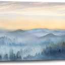 Wall Decor for Living Room Sunrise Misty Forest Print Picture Paintings Wall Art for Bedroom Bathroom Framed Large Canvas Artwork Modern Room Wall Decorations Size 60x30 inches Ready to Hang (Blue)