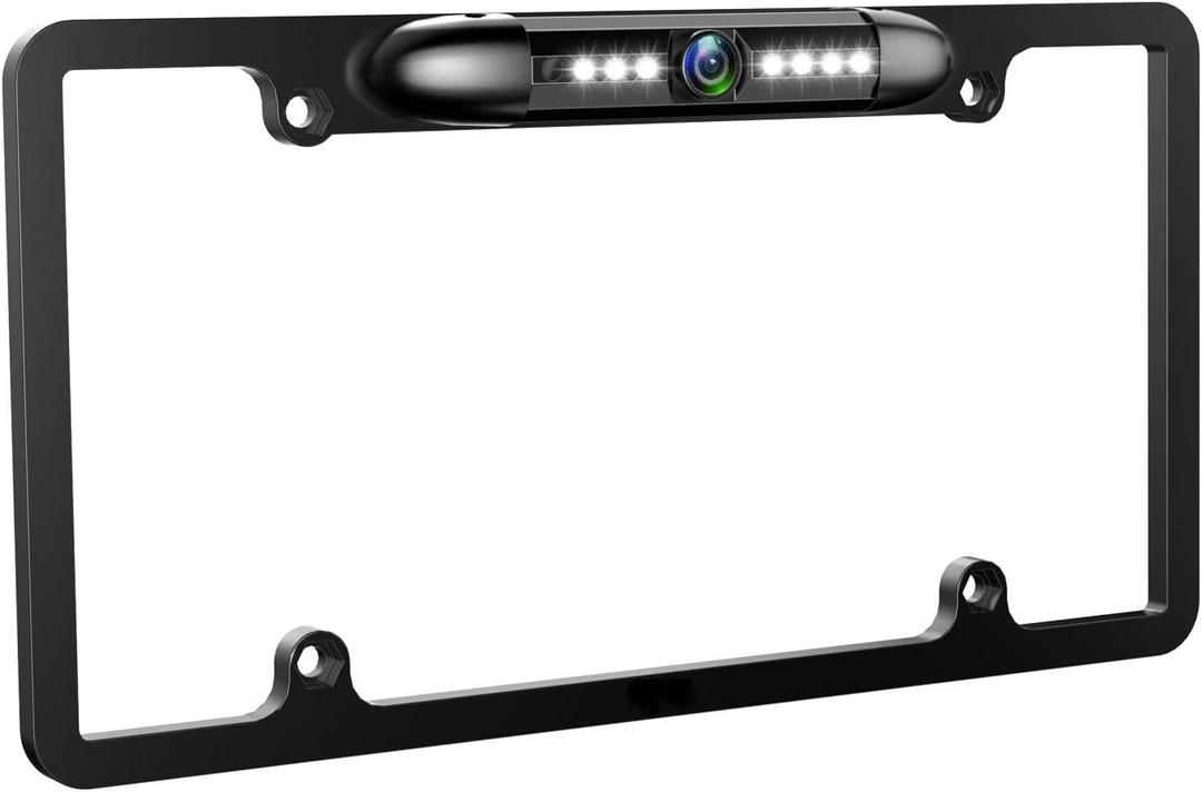 GLK License Plate Backup Camera HD Front Rear View Reverse Camera with 7 LED Night Vision 170 Degree Viewing Angle, Waterproof, for Cars