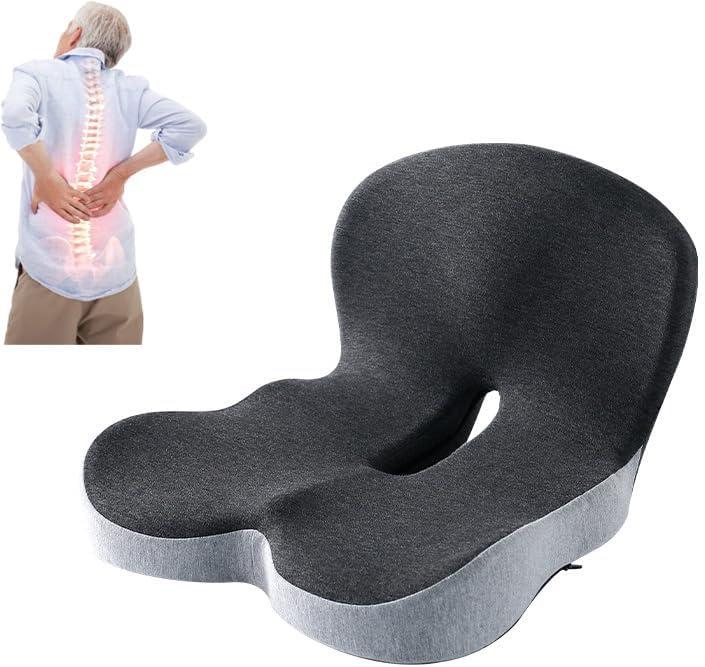Memory Foam L-Shaped Integrated Seat Cushions - Office Chair Seat Cushion, Seat Cushion for Tailbone Pain Relief, Car Seat Cushions for Driving Lumbar Support (Black Gray)