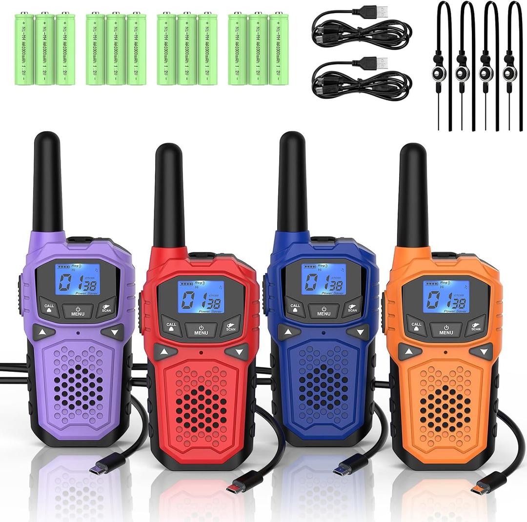 Walkie Talkies for Adults WokTok Long Range 2 Way Radio for Camping Hiking Hand Held Hiking Accessories Camping Gear Xmas Birthday Gift for Kids,SOS Siren,NOAA Weather Alert,4 Radios