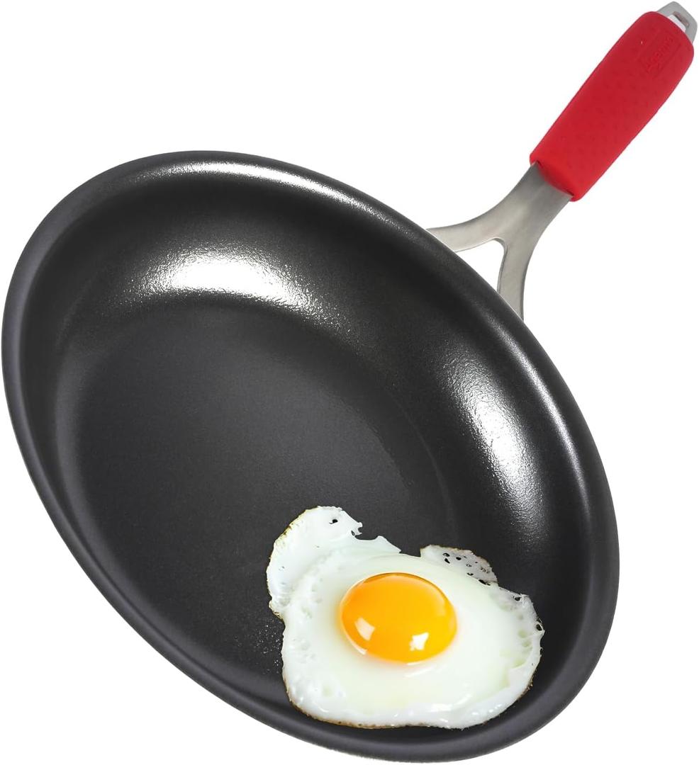 10 Inch Nonstick Frying Pan, Tri-Ply Clad Stainless Steel Skillet with Reinforced Coating, Detachable Handle with Silicone Sleeve, Dishwasher & Oven Safe, Induction Compatible, PFOA-Free