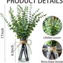17" Artificial Eucalyptus Stems in Glass Vase, Fake Plants Artificial Eucalyptus Plant for Home Decor, Farmhouse Centerpiece for Dining Table, Wedding, Kitchen, Bathroom Decor (1)