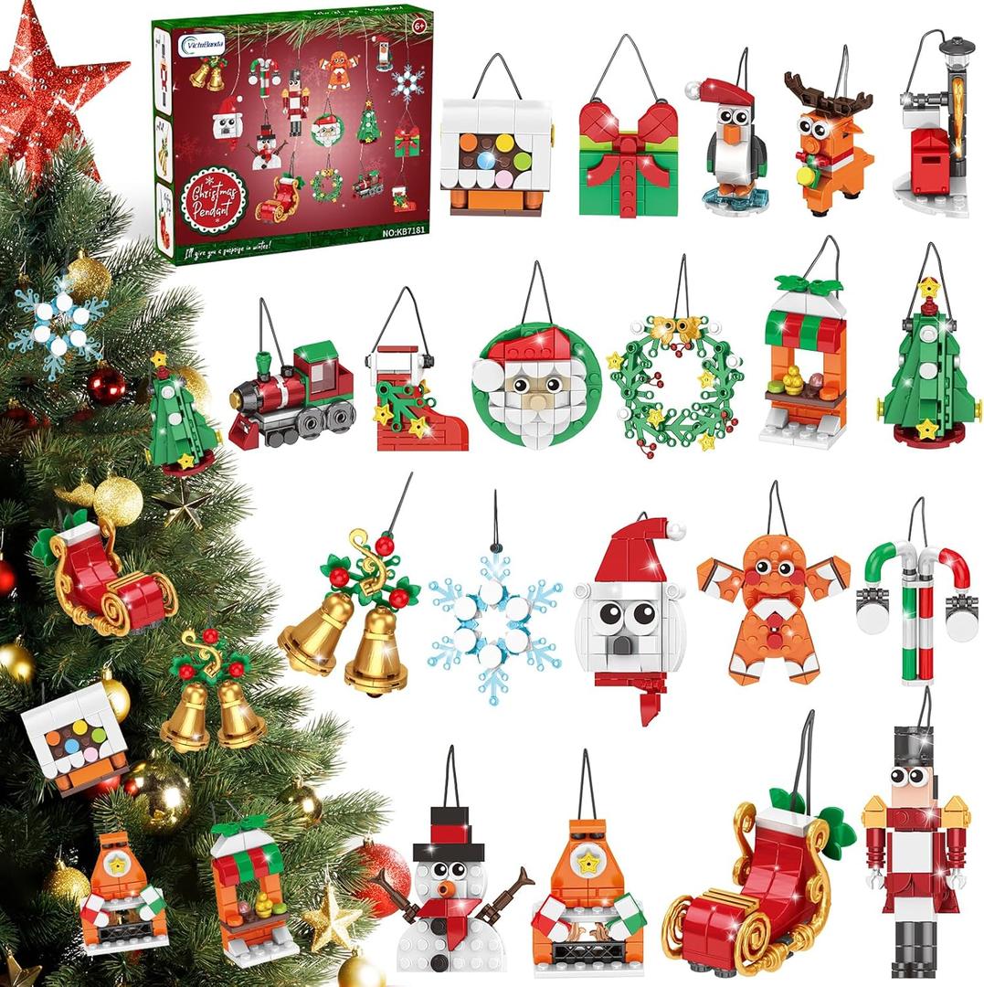 20 Packs Christmas Ornaments Building Set,Hanging Christmas Tree Wreath Santa Snowman Gingerbread Reindeer Snowflake Sleigh Building Kits, Xmas Gifts Stocking Stuffer Toys for 6-14 Kids Girls Boys
