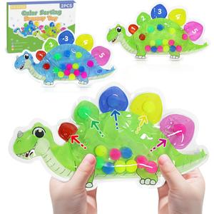 Pack of 2 Color Sorting Sensory Toys for Toddlers 3-5, Preschool Learning Activities Fine Motor Skills Travel Toy for 3 4 5 Year Old, Montessori Dinosaur Autism Quiet Fidget Toys for Kids Girls Boys