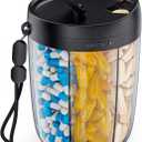 2 x AUVON Large Pill Organizer, Pill Dispenser for Holding 6 Various Vitamins, Pill Box Case with Anti-Mixing & Wide Opening Design, Easy to Retrieve Meds, Includes 20 Pcs Stick-on Labels (Black)