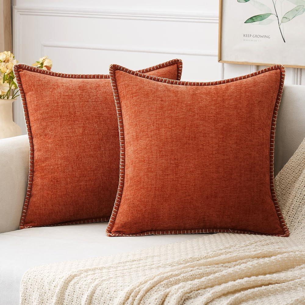 MIULEE Pack of 2 Couch Throw Pillow Covers 16x16 Inch Rust Farmhouse Decorative Pillow Covers with Stitched Edge Soft Chenille Solid Dyed Fall Pillow Covers for Sofa Bed Living Room