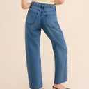 D-Sun Women's Mid Rise Straight Leg Jeans Studded Wide Leg Casual Jeans Rivet Stretchy Baggy Denim Pants (Blue)