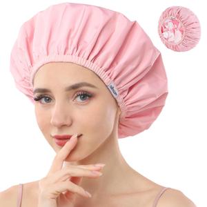 2 x Years calm Shower Caps for Women Reusable Waterproof, Double Layer Waterproof Fabric - Both Sides Usable, Reversible Pattern & Solid Color Design, Soft Elastic Keeps Hair Dry for shower Spa Travel