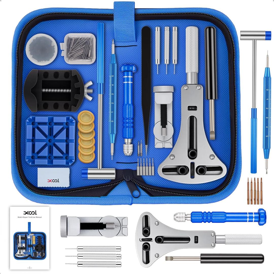 XOOL 210 PCS Watch Repair Kits, Including Watch Battery Change Kit, Watch Case Opener, Link Remover, Spring Bar Tools, Screwdrivers, and Portable Carrying Case with Instruction Manual