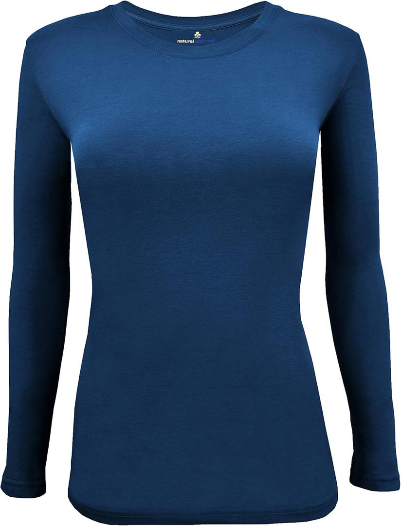 Natural Uniforms Women's Under Scrub Tee Crew Neck Long Sleeve T-Shirt (True Navy Blue), S