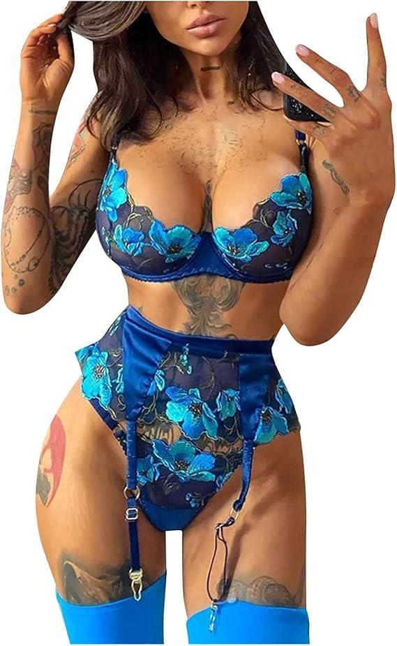 Lingerie Steel G-String Underwear Bra Embroidery Belt Ring Sleepwear Garter Pregnancy Lingerie for Women, Blue, No Size Found