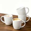Pyrilo 14oz Embossed Ceramic Coffee Cups - Set of 4, Lead-Free Microwave & Dishwasher Safe Coffee Mugs for Home Office Café Tea Cocoa