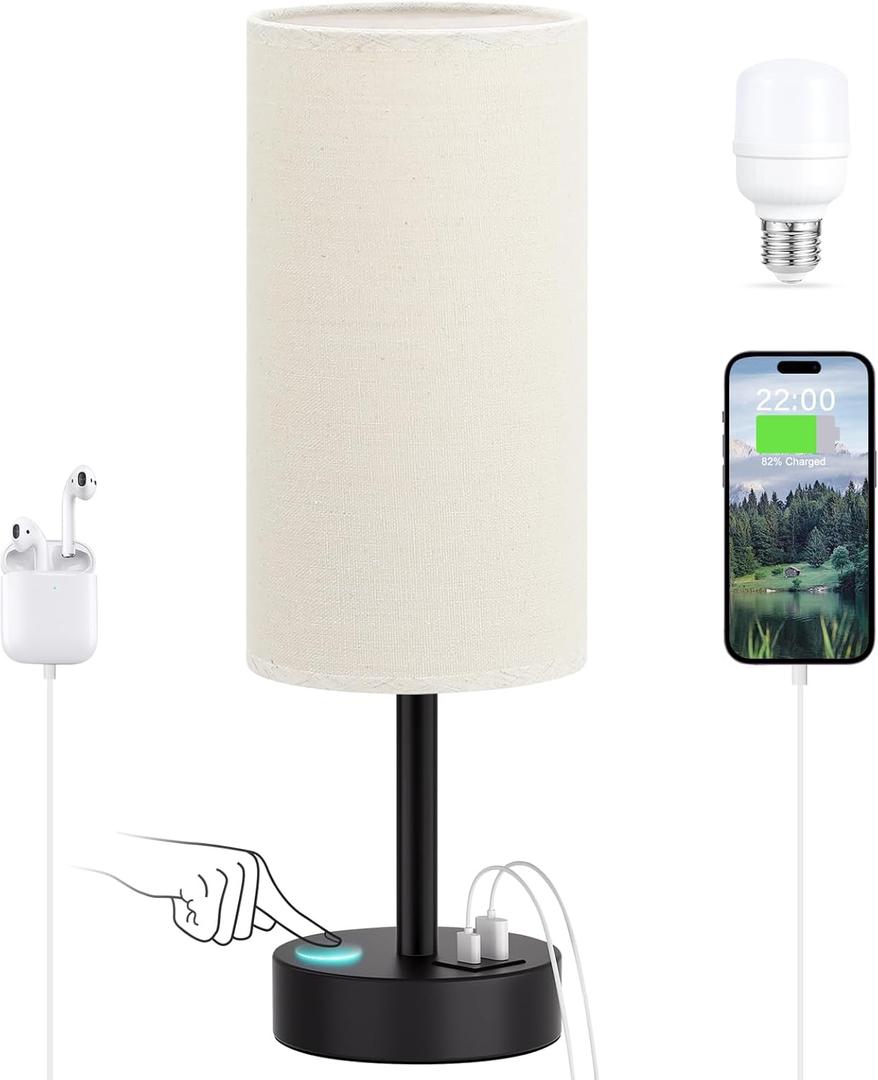 Beige Touch Lamp for Bedroom with USB - 3 Way Dimmable Table Lamp for Nightstand, Small Lamp with Black Charging Station for Desk Dorm, Office, Nursery (14" Touch Control) Beige Touch Lamp for Bedroom with USB - 3 Way Dimmable Table Lamp for Nightstand, Small Lamp with Black Charging Station for Desk Dorm, Office, Nursery (14" Touch Control)