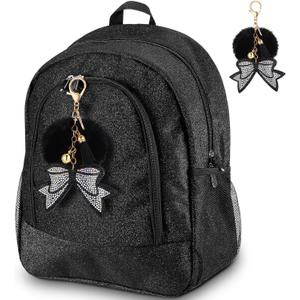 Cheer Backpack with Bow Keychain Cheerleading Glitter/Canvas Backpack Cheerleaders Gift Cheer Bags for Sport(Glitter,Black,Small)