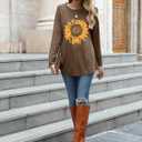 Locryz Women Tunic Tops for LeggingsGraphic Print Shirt Casual Long Sleeve Tunics Blouse (L)