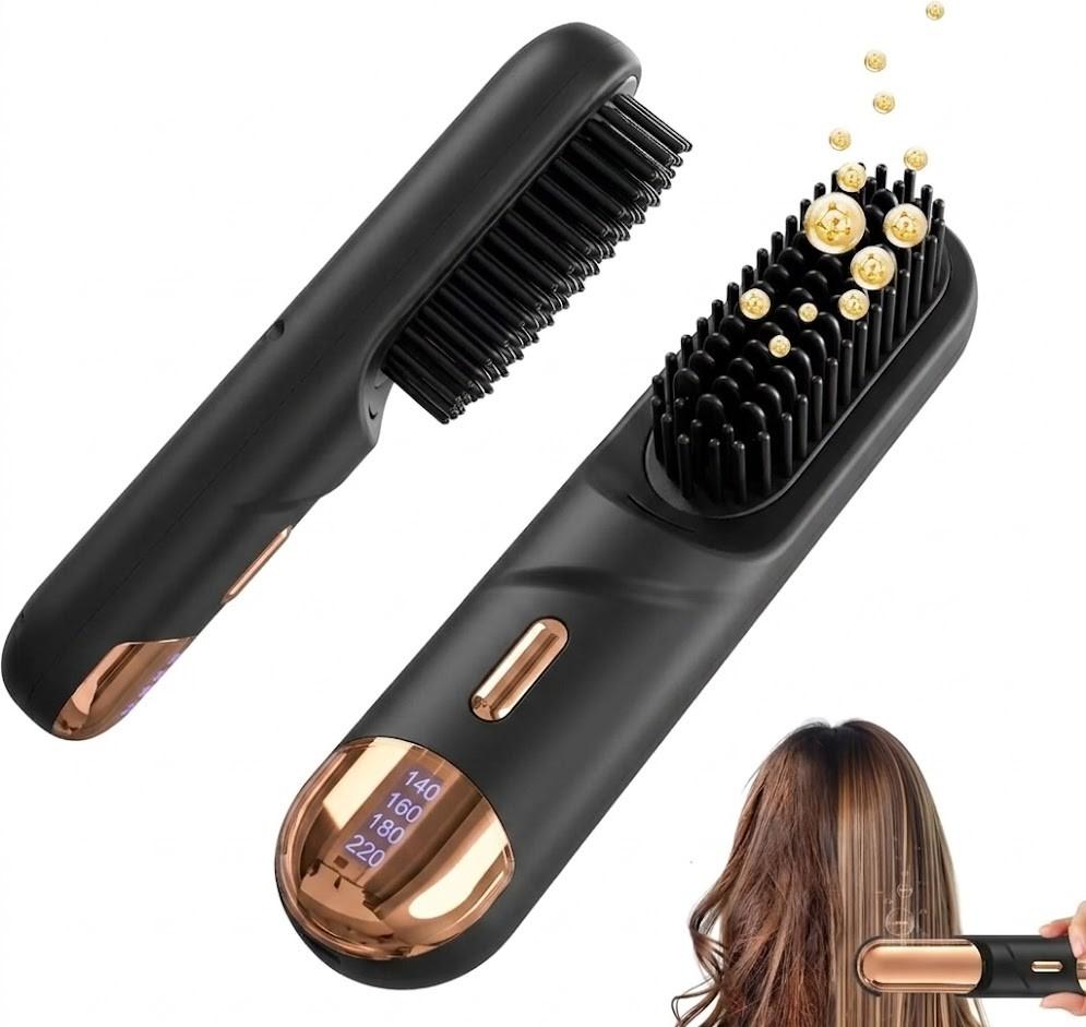 Go Brush Pro 2026 Hair Straightener Brush 300 Million Negative Ionic Portable Hair Straightener Comb for Women with 4 Temps Fast Heating MCH Ceramic Coating Smooth Frizz  Free Hair Shining Black