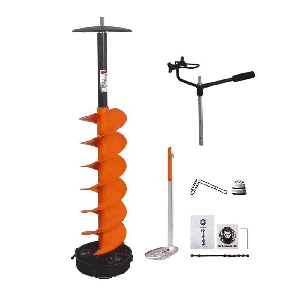 Nordic Legend Hardware Lite E-Drill Combo, Cordless Nylon Ice Drill Auger 8" Dia. W/ICE Scoop Chipper/Universal Drill Adapter/Ice Fishing Rod Rack and 1 Set REPLACMENT Blades