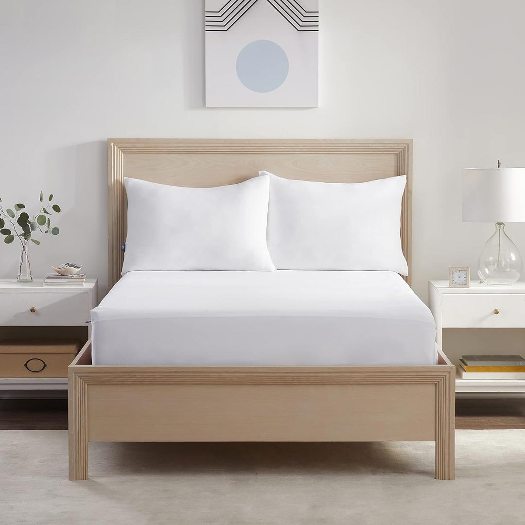 Serta Power Chill Queen Size Waterproof Mattress Cover, Soft and Breathable Cooling Mattress Protector, 15" Elastic Deep Pocket for Secure Fit, White