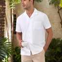 Men's Short Sleeve Button Down Shirt Cuban Collar Anti-Wrinkle Shirt Casual Summer Beach Shirt (Large, White)