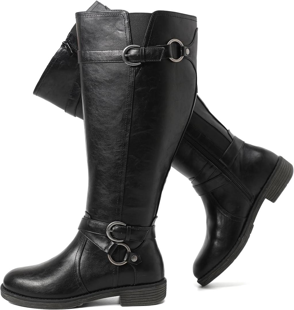 Luoika Women's Extra Wide Calf Knee High Boots, Wide Width Boots Low Heel Side Zipper Plus Size Tall Boots.230707 Black 8XW