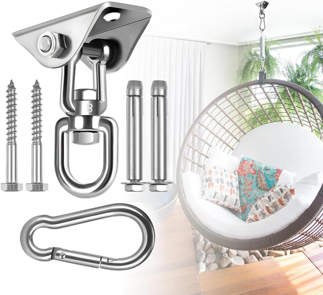 Hammock Hanging Kit,Hanging Chair Hardware 360Rotating 1200 lb Capacity Hammock Hooks Heavy Duty,Hammock Chair Hanging Kit & Swing Ceiling Hook Snap for Hammock Chair Stand,Seat,Tree,Yoga,Gym(Silver) (One Size)