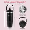 32 oz Tumbler with Handle and Flip Straw,Keep Cold or Hot,Fits in Cup Holder,Reusable Leak Proof Stainless Steel Vacuum Water Bottle,Suitable for Home Gym Trave, Easy to Carry(Black)