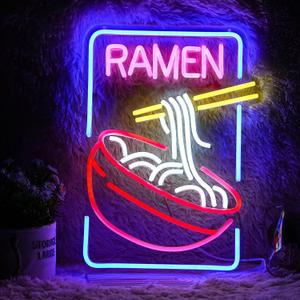 Ramen Neon Sign Noodle Led Neon Lights for Wall Decor Neon Ramen Light up Sign Powered by USB Multi colored Neon Lights for Restaurant Ramen Shop Window16.5X12