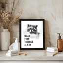 arteWOODS Funny Raccoon Bathroom Wall Art - Rustic Farmhouse Wall Decor with Humorous Quotes Black Framed Print Artwork Cute Animal Pictures for Shower Toilet Restroom Kid's Washroom 8x10 Inch