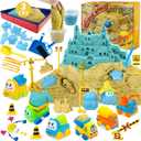 ESSENSON Play Construction Sand Kit - 3lbs Sand with 2 Colors, 6 Mini Construction Trucks, Construction Toys and Signs, Animal Mold, Modeling Tools, Foldable Sandbox, Gifts for Boys Girls