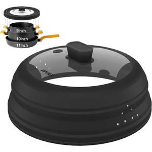 Microwave Splatter Cover, Collapsible Silicone Microwave Plate Cover with Glass for Food Splatter Guard Lid 11.8 inch Black