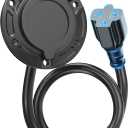 20A 125V AC Port Plug,12AWG Heavy-Duty RV Shore Power Inlet Plug with 5-in-1 T-Blade Adapter & 16'' Extension Cord,Waterproof AC Power Inlet Socket Outlet Box Integrated Outdoor Electrical Receptacle